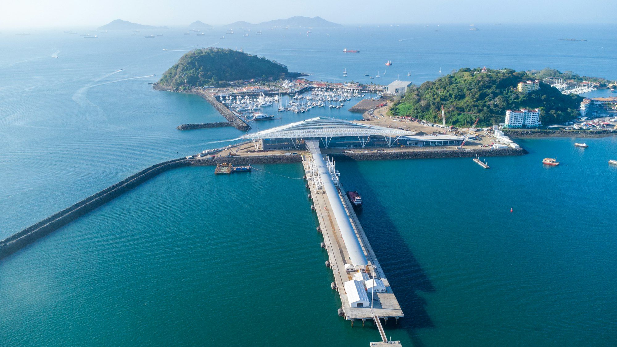 aerial photo from dron of Harbour in Panama city.